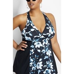 NWT Leilani 12 H Back Floral Swimsuit Swim Dress Black 130448